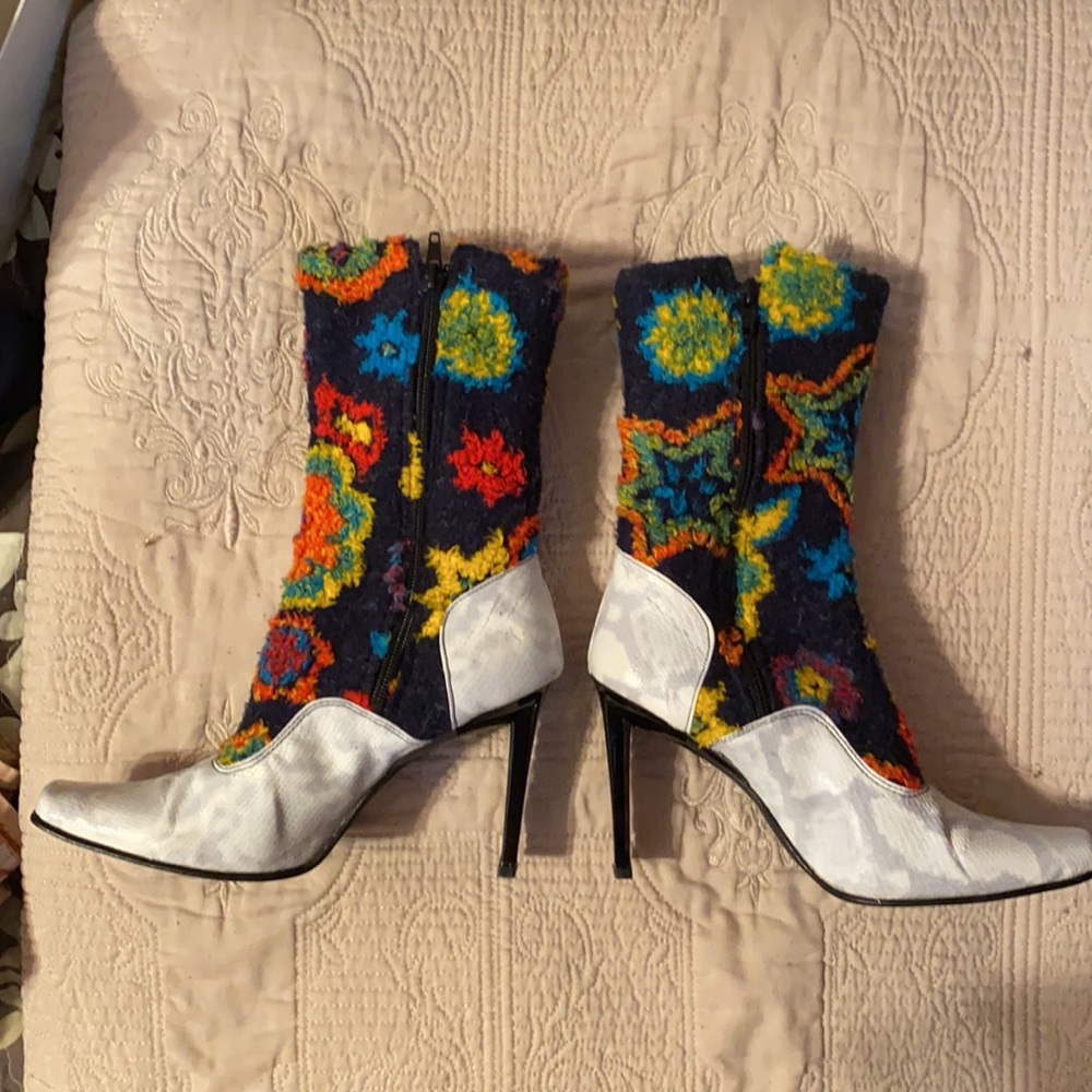 White Snake Python & Multicolor Tweed Ankle Boots - image 5